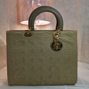 Christian Dior Lady Dior Cannage Quilted Handbag In Gold. New Handles